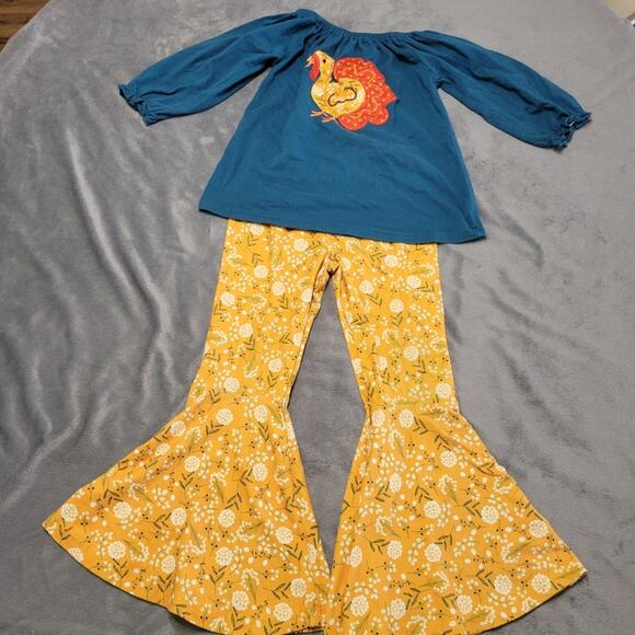 Disguise Other - Thanksgiving Outfit Girl Size 7 Turkey Flare Leg Comfort Stretch Pull On Set 2XL